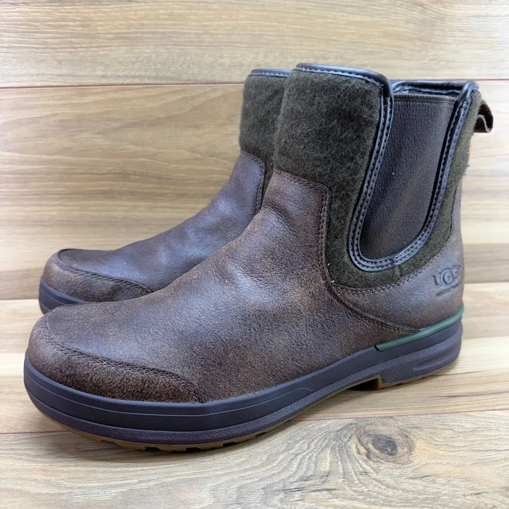 UGG Moton Waterproof Chelsea Mens Boots 11 Brown Leather 200 gram Insulated